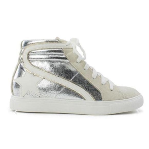 Silver Metallic Hi Top Star Sneakers - Picture 3 of 9